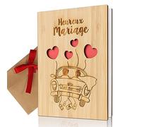 COLOFALLA Carte de Vœux Heureux Mariage en Bois avec Enveloppe Carte Félicitations Carte d'Amour pour Couple Mariage Cadeau Saint Valentin Anniversaire