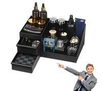 Cololgne Organiseur de parfum en plastique pour hommes et femmes, organiseur de cosmétiques noir, 3 étages, présentoir à Cologne avec tiroir, porte-parfum, commode, organisateur polyvalent