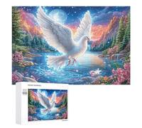 Colombe Blanche au-Dessus du lac avec des Fleurs Puzzle 1000 Pièces pour Adolescents 14+ Jeu D’Apprentissage Raisonnement Et Réflexion Cadeau pour Études 1000 PCS