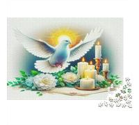 Colombe Blanche Bougie Ambiance Tranquille Puzzle 1000 Pièces Papier pour Adultes Relaxation Concentration Famille Cadeau Décoration 38x26cm/1000pcs