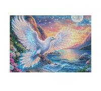 Colombe Blanche dans Le Ciel 300 Pièces Puzzle Débutant en Carton Anti-Déchirure Avian Moon Glow Facile Apprentissage Anti-Stress Passe-Temps Cadeau Fête des Mères Petit Prix 300 PCS