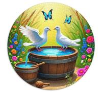 Colombe Blanche Puzzle 1000 Pièces Rond Papier Puzzle pour Adultes Jardin Fleur Papillon Coloré