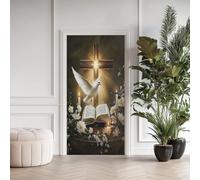Colombe de la Paix Effet 3D Sticker Porte, Oiseau Blanc Papier Autocollant Porte Mural Décoration, Paradis Croix Stickers Muraux Amovible PVC 77x200 cm k5iB43