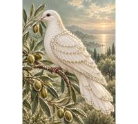 Colombe et branche d’olivier Perles Diamond Painting O54 | 40x50 cm, Loisirs créatifs d'art diamant relaxant, Décoration de salon, Cadeau pour amateurs d'art