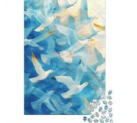 Colombes Blanches Volantes Bleu Abstrait Puzzle 1000 Pièces Papier Puzzle pour Adultes Relaxation Maison 70x50cm/1000pcs