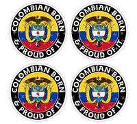 Colombia Born & Proud of IT - Colombian Flag & National Blason Ronde 50 mm (env. 5,1 cm) autocollants en vinyle, décalcomanies x4