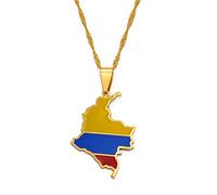 Colombien avec Drapeau Carte Mode Pendentif Colliers,Colombie Colliers Amulettes pour Femmes Et Hommes,Hip Hop Style Fête Anniversaire Cadeaux,Or,Chaîne De 45 Cm