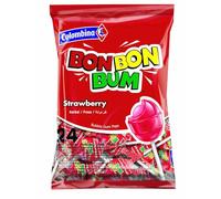 Colombina - Bon Bon Bum - Lollipops - Bonbons durs - Avec gomme de remplissage à la saveur de fraise - 24 unités dans le sac