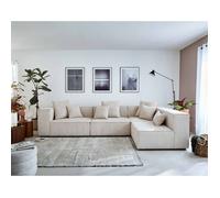 Lisa Design - Canapé Modulable d'angle Droit - Colombine en Velours Côtelé - Sofa Beige 5 Places - Salon