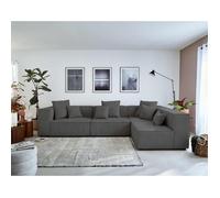 Colombine - canapé modulable d'angle droit - 5 places - en velours côtelé - Gris foncé