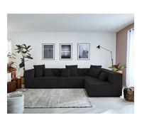 Colombine - canapé modulable d'angle droit - 6 places - en velours côtelé - Noir