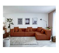 Colombine - canapé modulable d'angle droit - 6 places - en velours côtelé - Terracotta