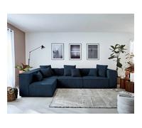 Lisa Design - Canapé Modulable d'angle Gauche - Colombine en Velours Côtelé - Sofa Bleu Nuit 5 Places - Salon