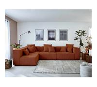 Lisa Design - Canapé Modulable d'angle Gauche - Colombine en Velours Côtelé - Sofa Terracotta 5 Places - Salon