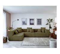 Colombine - canapé modulable d'angle gauche - 6 places - en velours côtelé - Vert