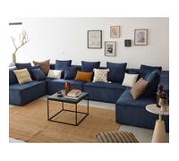 Colombine - canapé modulable panoramique - 7 places - en velours côtelé - Bleu nuit