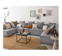 Colombine - canapé modulable panoramique - 7 places - en velours côtelé - Gris clair