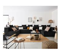 Colombine - canapé modulable panoramique - 7 places - en velours côtelé - Noir