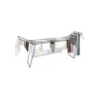 Colombo Étendoir à linge extensible Brooklyn 25 m - Étendoir avec ailes extensibles 195 - 260 cm, fils télescopiques XXL anti-plis, acier antirouille noir, pieds ultra stables, porte cintres et bloc