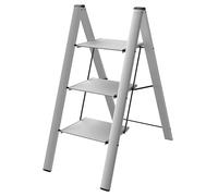 Colombo | Leonardo Échelle Pliante en Aluminium argenté 3 marches | Escabeau 3 marches extra large 33 x 26 cm antidérapant, design moderne, charge 150 kg, conforme EN131 TÜV-GS