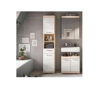 Colonne 2 portes 1 tiroir chêne clair et blanc - LAMBY