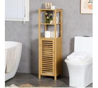 Colonne Armoire Sdb, Meuble salle de bain bambou réglable hauteur 120 cm, 2 étagères ouvertes, 33 x 30 x 120 cm, naturel