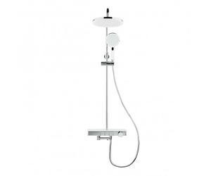 Colonne bain/douche avec douchette 3 jets, Mitigeur thermostatique, Barre réglable en hauteur Blanc/Chrome
