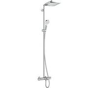Colonne de bain/douche thermostatique avec pommeau + douchette 2 jets + flexible + barre réglable, chrome, Hansgrohe Crometta E