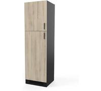 Colonne De Cuisine 2 Portes Style Industriel - Origan - Coloris Noir Mat & Chêne Kronberg - 60 x 60 x 207 cm