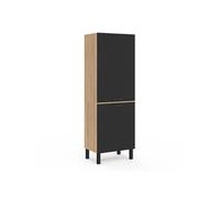 Colonne de cuisine 60 cm CINA 2 portes façon hêtre et noir