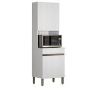 Colonne de cuisine micro-ondes 2 portes 5 niches blanc structuré L60×P53.5×H193 cm