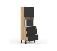 Colonne de cuisine micro-ondes et casserolier 60 cm CINA 2 portes façon hêtre et noir