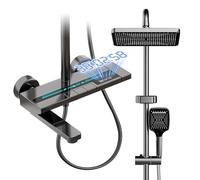 Colonne de Douche, 3 in 1 Kit Douche Complet LED Affichage Numérique, 31x20CM Tête de Pluie, Douchette et Robinet de Baignoire Rétractable, Colonne Douche Hydromassage avec Barre de Douche 135cm