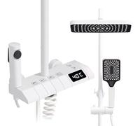 Colonne de Douche, Avec LED Affichage Numérique, Système de Douche Piano Mural Ensemble de Douche Réglable en Hauteur Set de Douche, Douche à main, Tête carrée, 4 modes de fonctionnement (B)