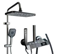 Colonne de Douche, Avec LED Affichage Numérique, Système de Douche Piano Mural Ensemble de Douche Réglable en Hauteur Set de Douche, Douche à main, Tête carrée, 4 modes de fonctionnement (A)