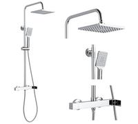 Colonne de Douche avec Mitigeur Chromé, Carré Ensemble de Douche sans Thermostat, Réglable en Hauteur 80-117cm, Système de Douche Set Laiton avec 21 cm Tête de Douche, Douchette 3 Types de Jets