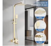 Colonne de Douche avec Mitigeur Mécanique dore ,Système de Douche Mural Hauteur Réglable,3 modes de douche et bec de baignoire