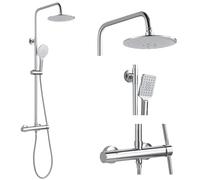 Colonne de Douche avec Mitigeur, Rond Ensemble de Douche sans Thermostat Réglable en Hauteur 80-117cm, Système de Douche Set Laiton Mural avec 22 cm Tête de Douche, Douchette 3 Types de Jets, Chromé