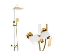 Colonne de Douche avec Mitigeur SILLA - Ensemble de Douche avec Réglable en Hauteur - Vintage Blanc/Doré - BR2367