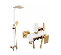 Colonne de Douche avec Mitigeur SILLA - Ensemble de Douche avec Réglable en Hauteur - Vintage Blanc/Doré - BR2348