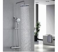 Colonne de Douche avec Mitigeur Thermostatique Ensemble de Douche en Laiton Chromée Hauteur Réglable Douchette 4 Jets