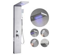VEVOR Colonne de douche 1345 mm inox brossé – Pommeau effet pluie, LED, 5 fonctions, 4 jets