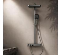Colonne de Douche avec Tablette Installations Salles de Bain Gris Pistolet | Mitigeur Mural Bain Douche Bec de Baignoire en 2 Modes, Tête de Douche Pluie Rectangulaire, Douche a Main 3+1 Fonctions