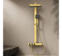 Colonne de Douche avec Tablette Installations Salles de Bain Or Brossé | Mitigeur Mural Bain Douche Bec de Baignoire en 2 Modes, Tête de Douche Pluie Rectangulaire, Douche a Main 3+1 Fonctions