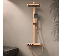 Colonne de Douche avec Tablette Installations Salles de Bain Or Rose | Mitigeur Mural Bain Douche Bec de Baignoire en 2 Modes, Tête de Douche Pluie Rectangulaire, Douche a Main 3+1 Fonctions