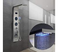 colonne de douche, colonne douche hydromassage, LED bleue + écran LCD + modes multiples (cascade, massage) + douchette, 20 * 6,5 * 125cm