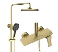 Colonne de Douche Dorée, Moderne Ensemble de Douche, 10in/25cm Rond Pommeau de Douche, Touches du Piano Système de Douche, avec Robinet de Baignoire Cascade, Douchette, 59A Laiton (Or Brossé)