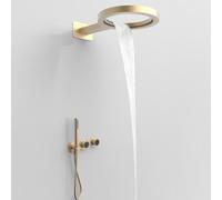 Colonne de Douche Encastrable Forme d'anneau, Ensemble de Douche Encastré Colonne Douche avec 36cm Anneau Tête de Douche, Douchette, Système de Douche, Mitigeur Douche Corps en Laiton (Or)