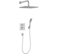 Jacob Delafon Pack Douche Encastrée Thermostatique Modulo Carré, Chrome | Kit tout-en-un, boîtier à niveau, tête 28cm, douchette 3 jets