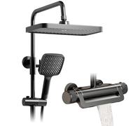 Colonne de douche,Ensemble de colonne de douche 3 en 1 avec pomme de Douche à effet pluie de 330 x 220 mm,Colonne de douche thermostatique gris pistolet,Pommeau de douche réglable à 360°